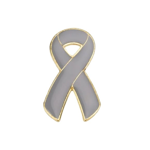 Gray Silver Awareness Ribbon Pin Enamel 1Inch Jacket Backpack - Picture 3 of 4